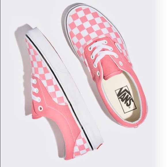 vans era checkerboard strawberry pink white